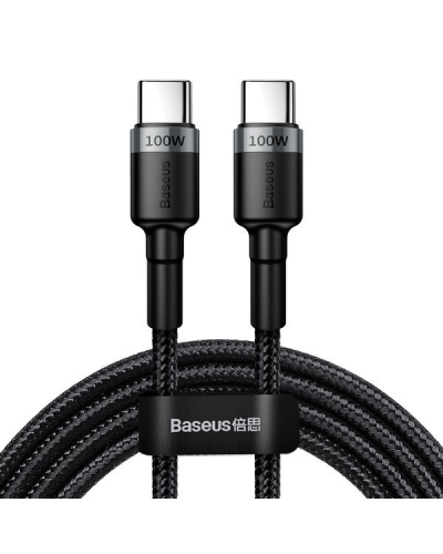 BASEUS KABEL DO ŁADOWAREK USB-C DO USB-C BASEUS CAFULE, QC 3.0, PD 2.0, 100W, 5A, 2M (SZARO-CZARNY)
