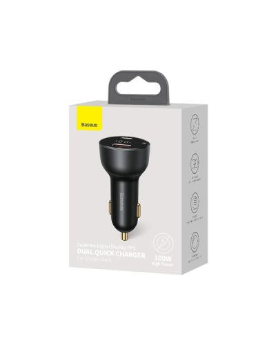 BASEUS ŁADOWARKA SAMOCHODOWA SUPERME USB, USB-C, 100W (CZARNA)