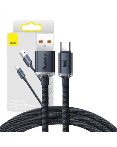 BASEUS KABEL DO ŁADOWAREK USB DO USB-C BASEUS CRYSTAL SHINE, 100W, 1.2M (CZARNY)