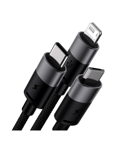 BASEUS MULTIKABEL DO ŁADOWAREK USB 3W1 BASEUS STARSPEED, USB-C + MICRO USB + LIGHTNING, 3,5A, 1.2M (CZARNY)