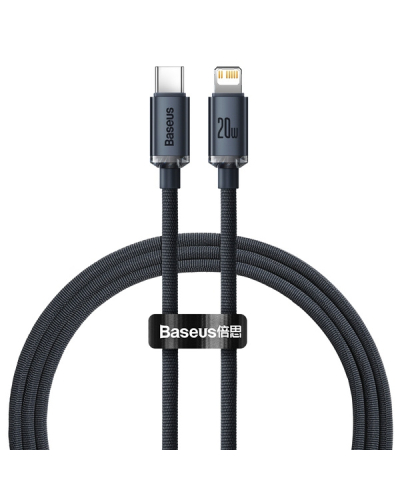BASEUS KABEL DO ŁADOWAREK USB-C DO LIGHTNING BASEUS CRYSTAL, 20W, PD, 1.2M (CZARNY)