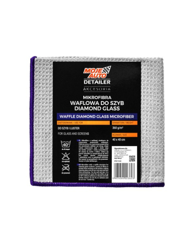 MOJE AUTO MIKROFIBRA WAFLOWA DO SZYB DIAMOND GLASS 370G/M² 40X40CM / SZARA / DO POWIERZCHNI SZKLANYCH / MOJE AUTO DETAILER