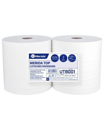 MERIDA CZYŚCIWO PAPIEROWE TOP BIAŁE, 2-WARST., ŚR. 28 CM, DŁ. 410 M, ZGRZEWKA 2 SZTUKI