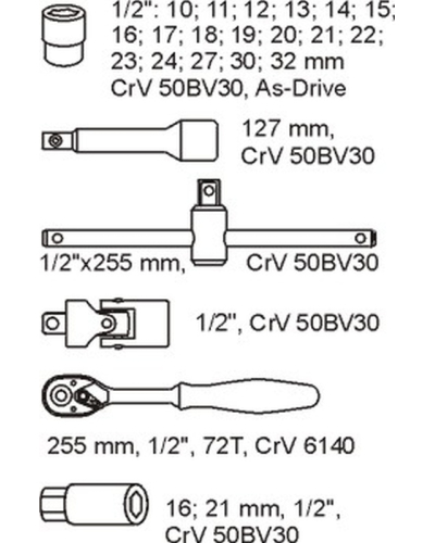 YATO WKŁAD DO SZUFLADY ZESTAW NARZĘDZI 1/2', 24 CZ