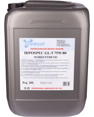 SPECOL OLEJ SPECOL 75W80 20L GL4/GL5 HIPOSPEC PÓŁSYNT. / PRZEKŁADNIOWY