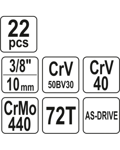 YATO ZESTAW NARZĘDZIOWY 3/8" 22CZ. XS